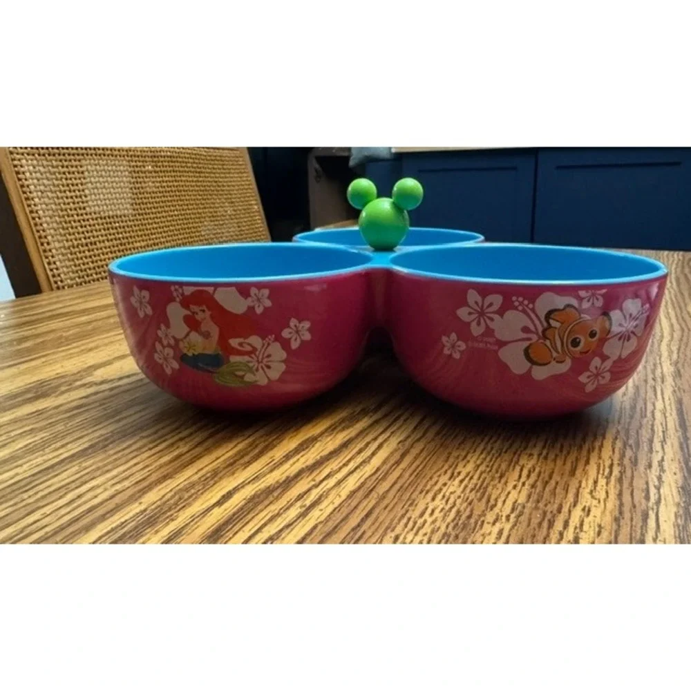 Disney Store Melamine Divided Snack Bowl Mickey Minnie Stitch Ariel Nemo Pink‎